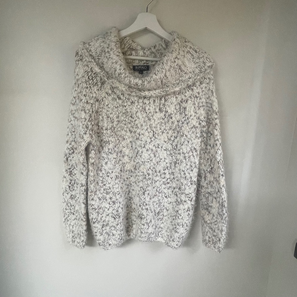 Cozy & soft cream & tan Buffalo cowl neck sweater